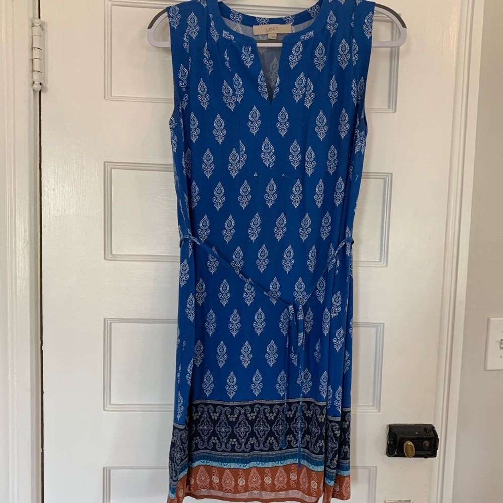 Loft Border Paisley Tie Waist Dress
